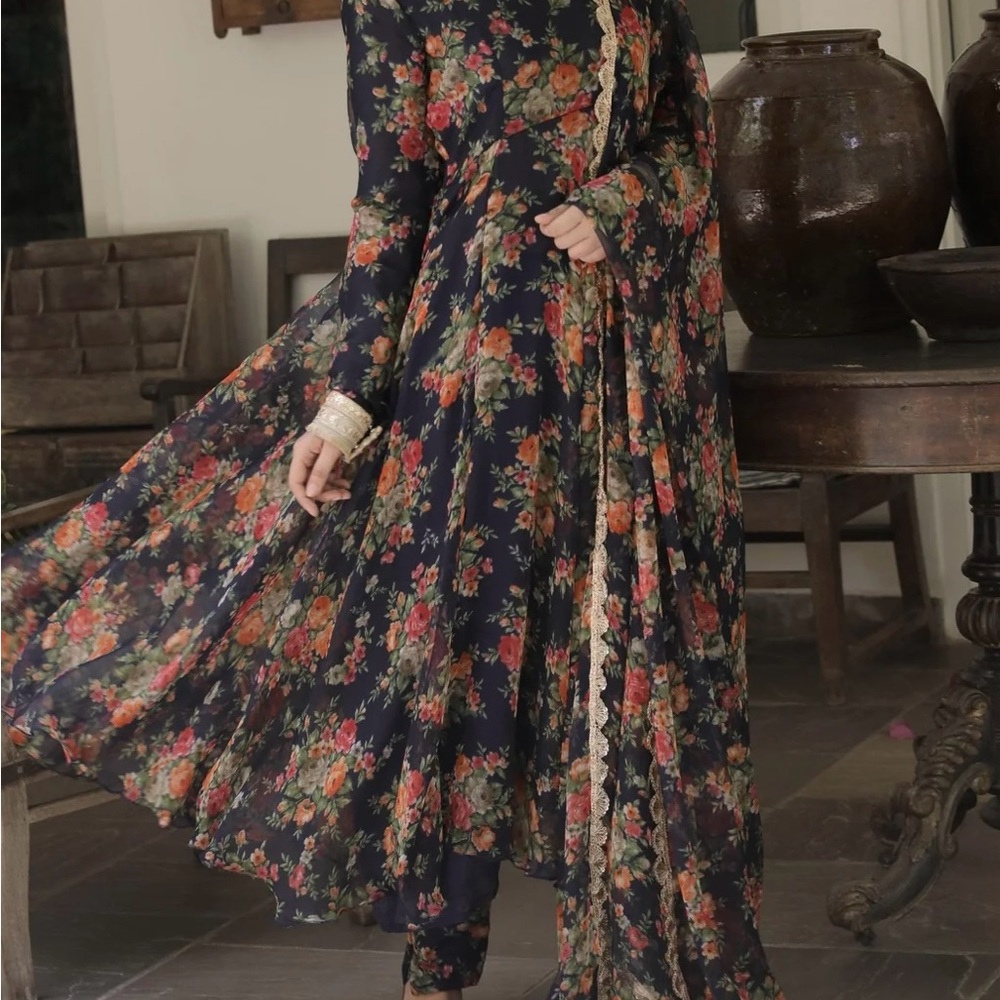 (New) Midnight Blue Anarkali 3-piece